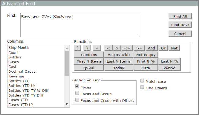 The Advanced Find dialog box.