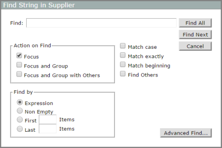 The Find String in Supplier dialog box.