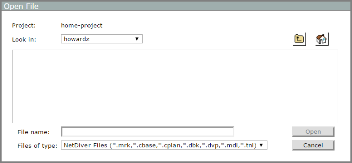Open file dialog box when a home project is being used.