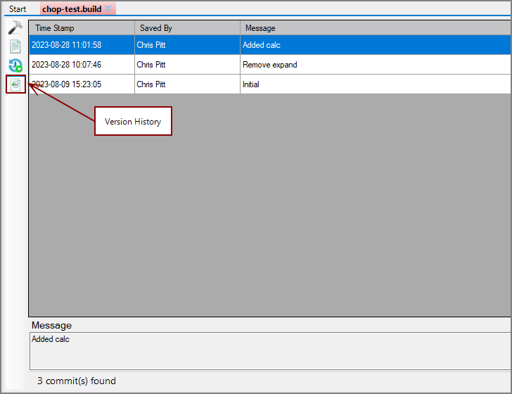 Version History view switcher