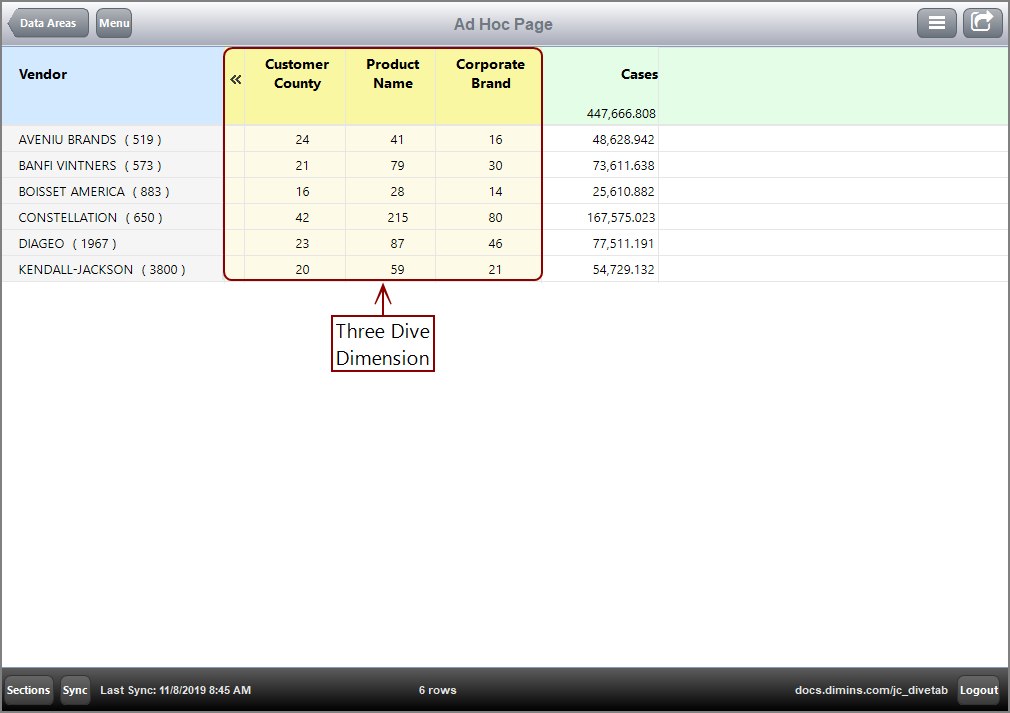 Sample Ad Hoc Page with 3 dimcount columns