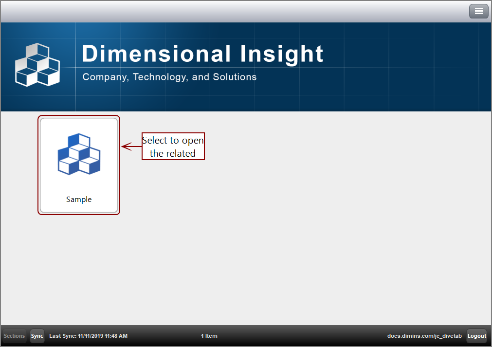 An example of DiveTab with the document area button emphasized.