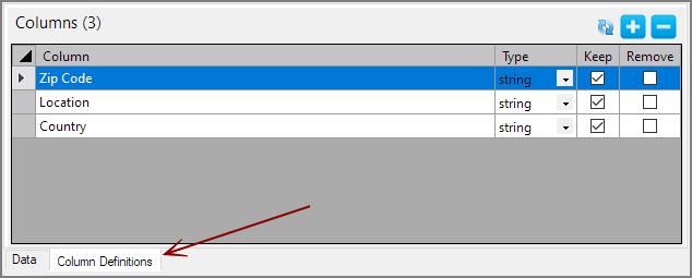 List Input Column Definition Panel