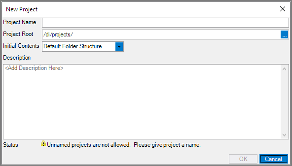 New Project Dialog Box - empty