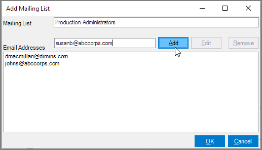 Add Mailing List Dialog Box