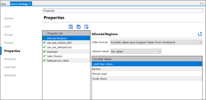 Server Settings Properties Tab