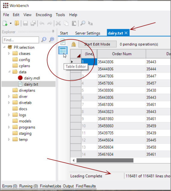 Text File in Table Editor