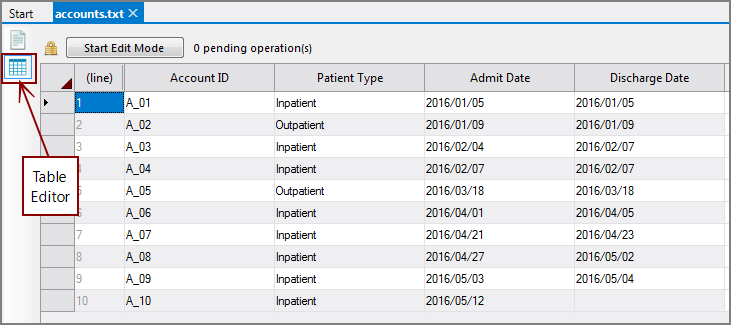 View Switcher Data Table Editor