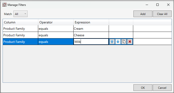 Table Edit Manage Filters