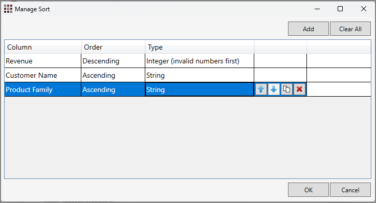 Table Editor Manage Sort