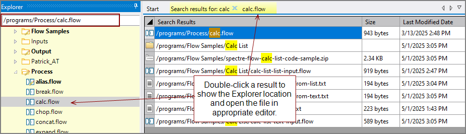 Explorer Quick Search Doube-Click Results Explorer Quick Search Doube-Click Results