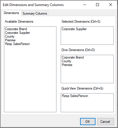 Edit Dimensions and Summary Columns dialog box. Edit Dimensions and Summary Columns dialog box.