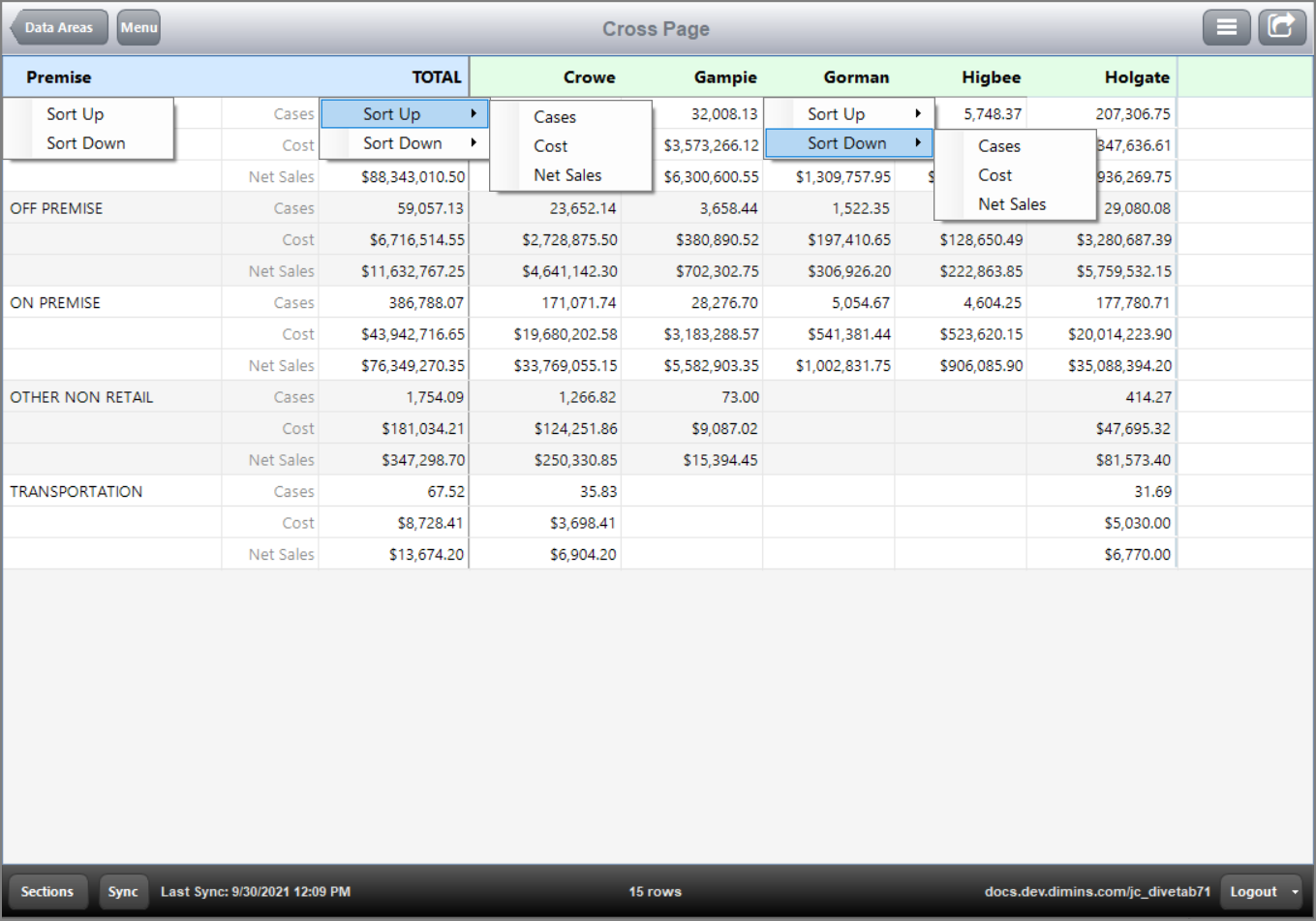 Cross page in client with default context menu Cross page in client with its default context menu.
