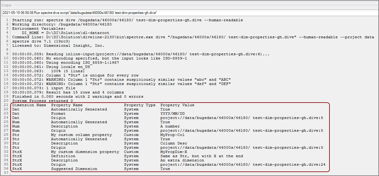 Dimension Properties Dive Window Dimension Properties Dive Window