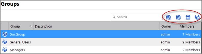 Edit Icons for Groups Groups command buttons to create, edit, copy, and delete.