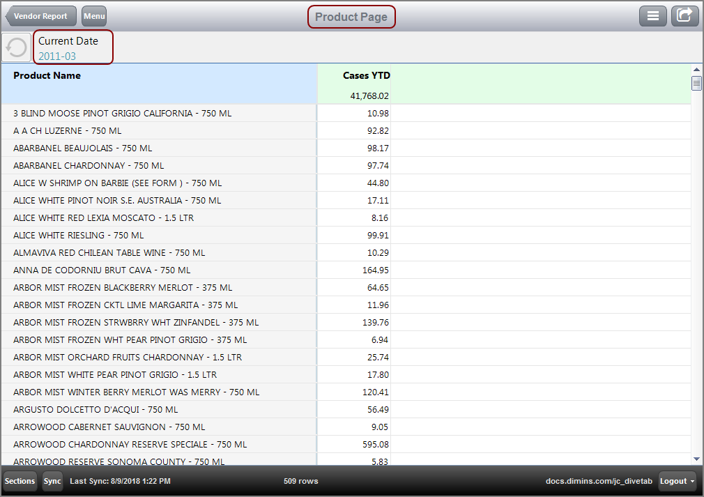 Example of the target page passing the Current Date parameter value.