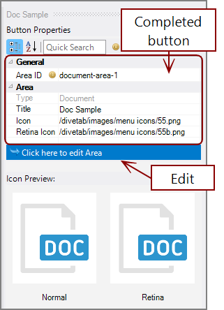 The button properties area.