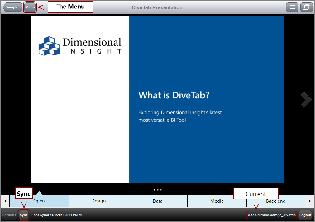 Example of a Menu button in DiveTab