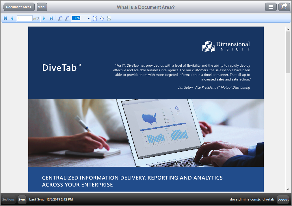 Example of a document area in DiveTab. Example of a document area in DiveTab.