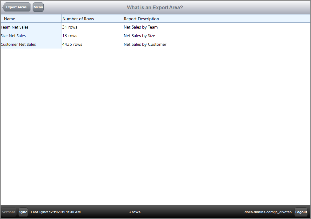 Example of an export area in DiveTab. Example of an export area in DiveTab.
