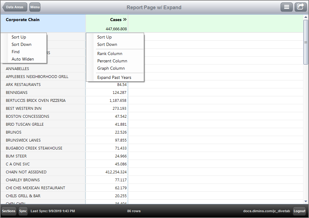 Sample Report Page with Context menu Sample Report Page with Context menu