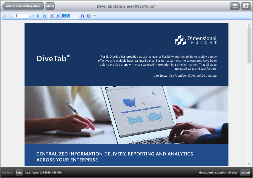 Example of a pdf file opened in DiveTab from a repository. Example of a pdf file opened in DiveTab from a repository.