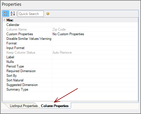 List Input Column Properties Tab List Input Column Properties Tab