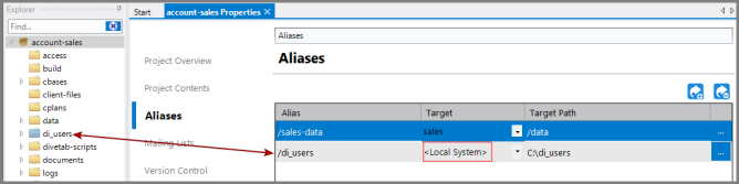 Example System Alias Example local system alias created in the project