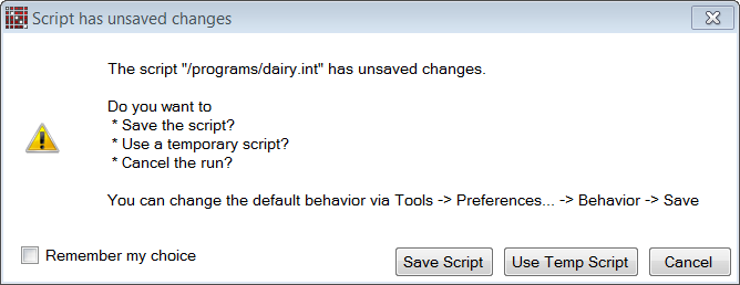 Script has unsaved changes dialog box Script has unsaved changes dialog box