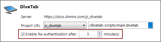 Server Settings DiveTab Re-authentication Server Settings DiveTab Re-authentication