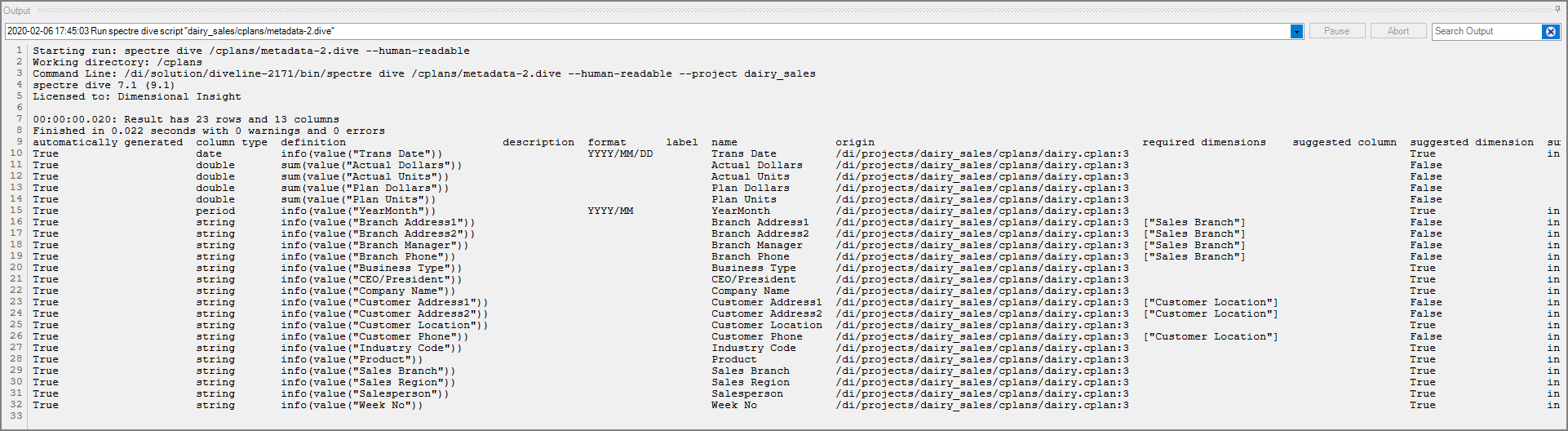 Dive with metadata cPlan Dive with metadata cPlan