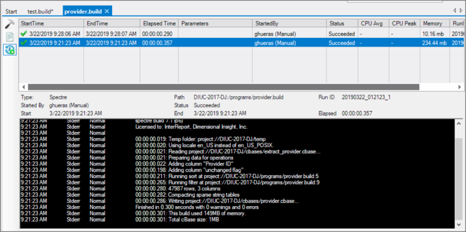 Spectre Build Run History Spectre Build Run History