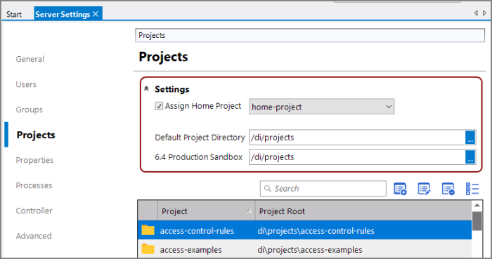 Server Settings Project Tab Server Settings Project Tab