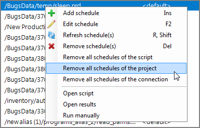 Start Page Schedules Context Menus Available context commands for the schedules in Schedule view on start page