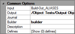 VI Builder Object Common Options Example of the common options for a VI Builder output object