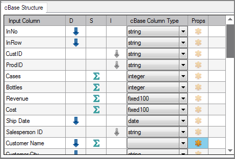 VI cBase Output Object Model Structure Column Grid Example of a Model Structure column grid for a VI cBase output object