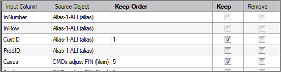 VI Fileout Object Column Grid Example of the VI Fileout output object's column grid