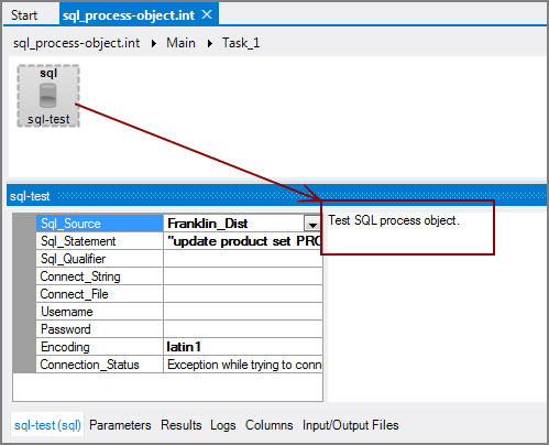 VI SQL Process Object with Comments Example of a VI SQL process object with comments