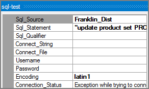VI SQL Process Object Attributes Example of attributes for a VI SQL process object