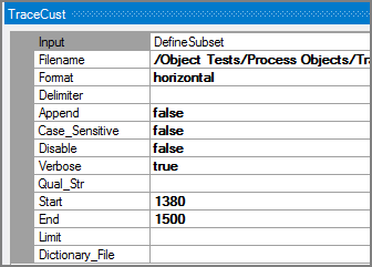 VI Trace Object Attributes Pane Example of VI Trace process object's attributes pane