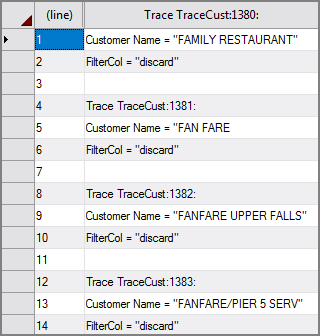 VI Trace Object Vertical Format Example of VI Trace process object's output with vertical format