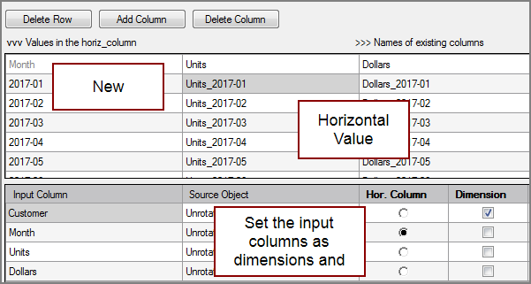 VI Unrotate Object Column Grid Example of a VI Unrotate process object's column grid