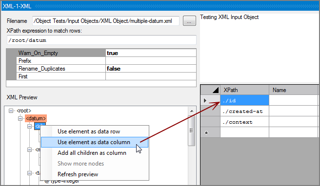 XML Input Object Choose Columns XML Input Object Choose Columns