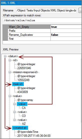 XML Input Object Single Datum Tree Selection XML Input Object Single Datum Tree Selection