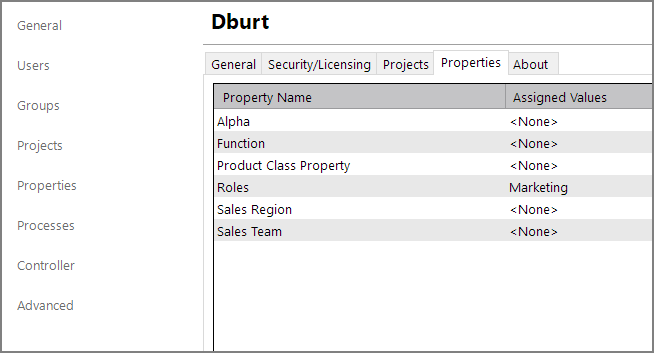 User Properties Tab